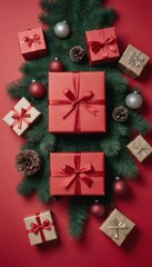 colorful background with presents, christmas gifts, boxes with ribbon, xmas giftboxes