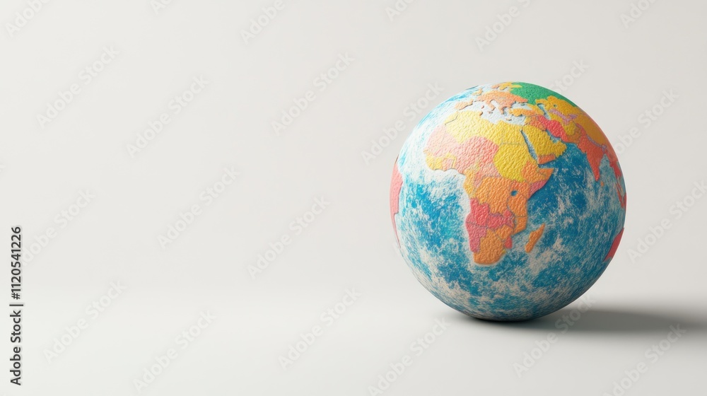 Poster a textured globe rests on a plain white background