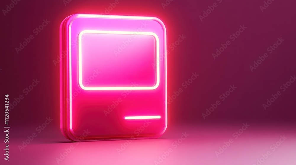 Poster pink neon retro computer icon displayed