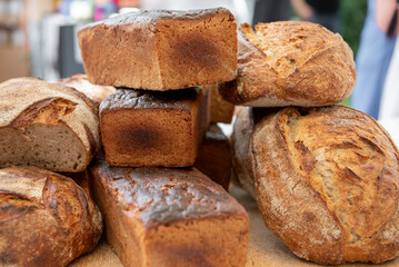 Breads on the shelf in the market or bakery