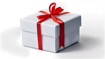 white gift box with red ribbon