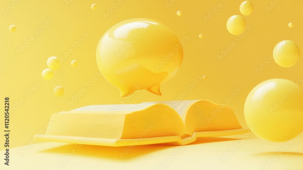 Poster Yellow Book Open With Floating Speech Bubble