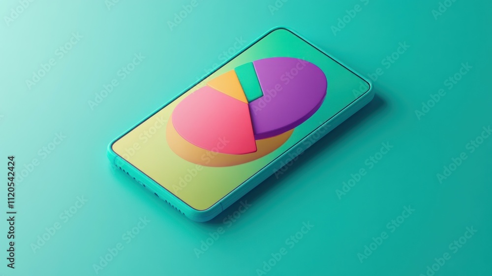 Poster colorful pie chart displayed on a teal smartphone