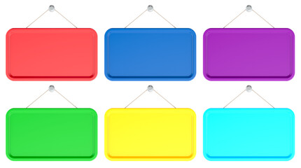 Colored Door Hanging Signs, front view. 3D rendering isolated on transparent background