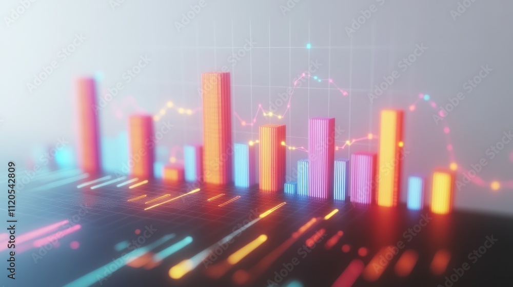 Poster neon bars displaying dynamic financial growth data