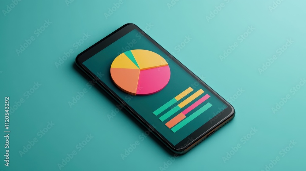 Poster Smartphone Displaying Colorful Pie Chart And Bar Graph