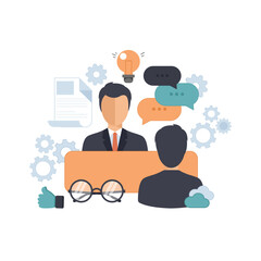 Job interview concept. Interview with the candidate positions. Flat vector illustration.