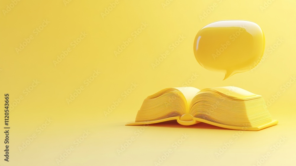 Poster yellow book open with speech bubble above