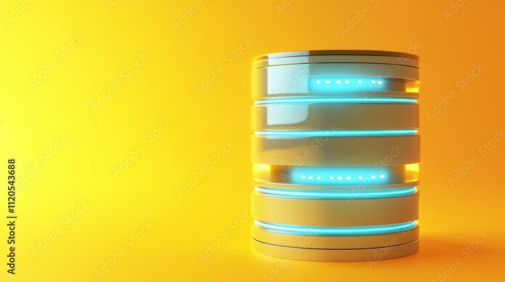 Poster Illuminated Database Server Cylinder on Yellow Background