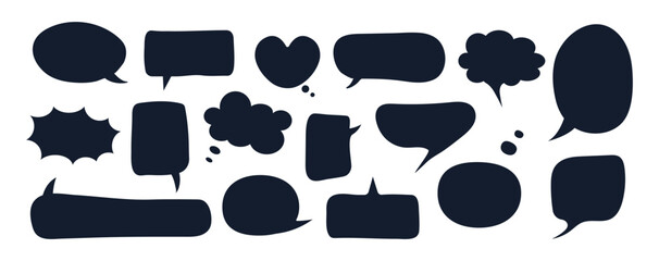 Fototapeta premium Hand drawn speech bubbles set. Text boxes silhouettes doodle style.
