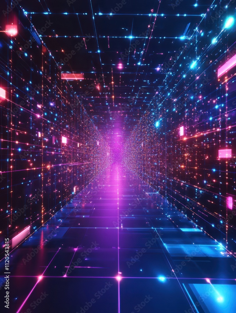 Poster abstract cyber space environment background. digital particles grid virtual reality. graphic concept