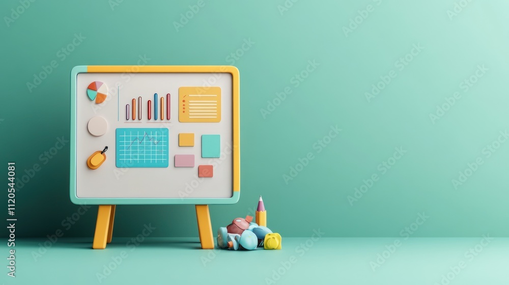 Poster colorful charts and graphs on a small whiteboard
