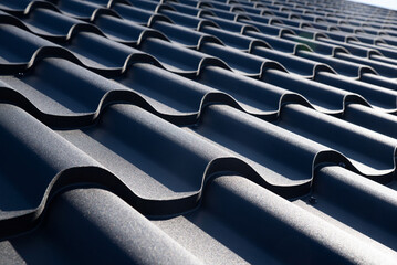 Corrugated metal roof tile closeup