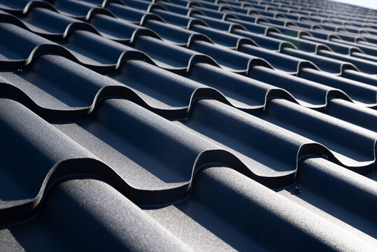 Corrugated metal roof tile closeup