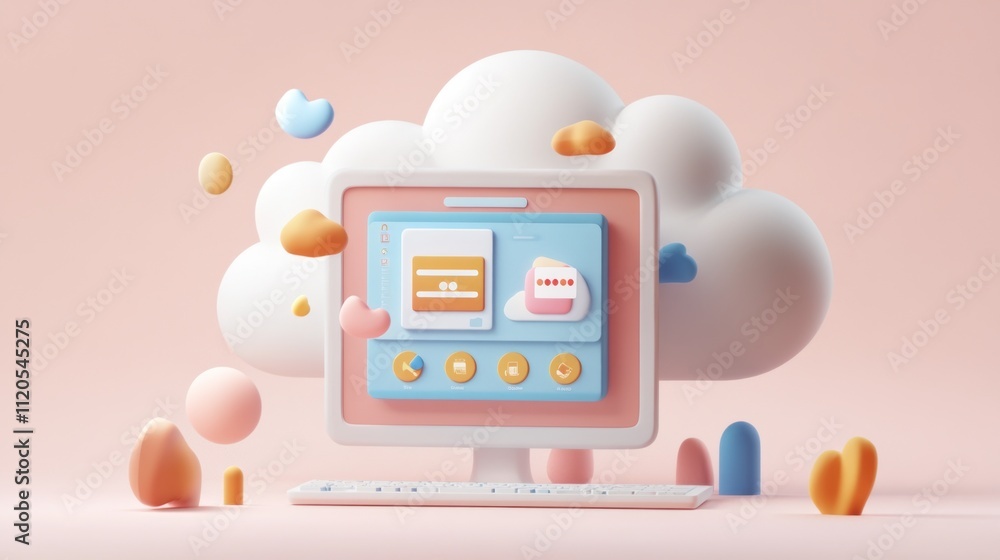 Aufkleber Pastel Cloud Computing Desktop System Interface Design