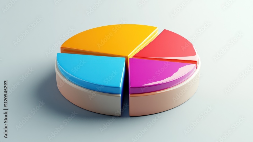 Poster Colorful three dimensional pie chart data representation