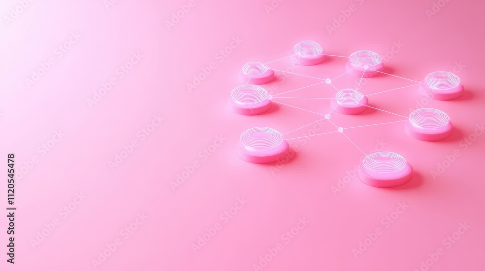 Poster Pink Nodes Connected In A Network System