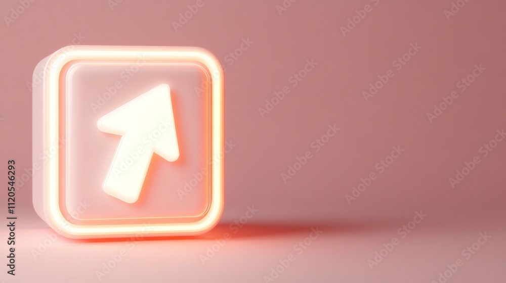 Poster neon glowing up arrow sign in square frame