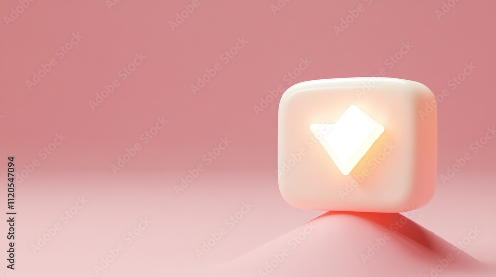 Poster illuminated down arrow on pink cube background