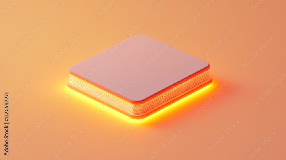 Poster Illuminated Square Block on Orange Background