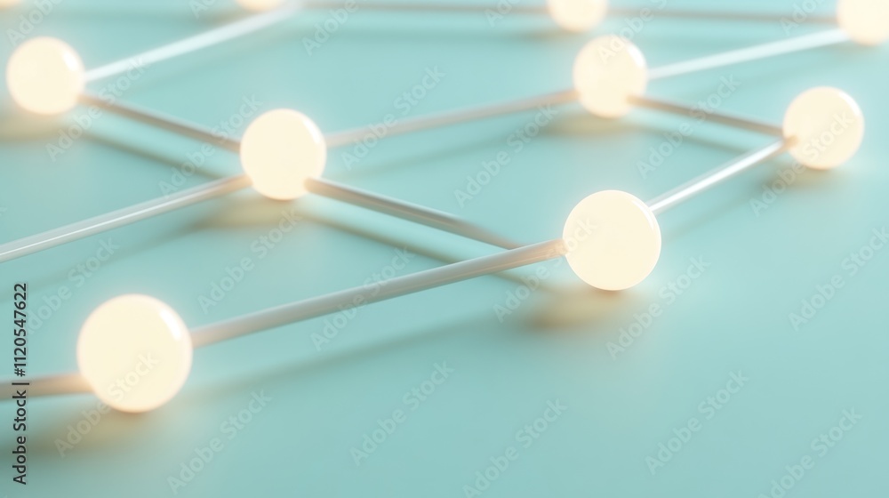 Poster illuminated spheres connected by white lines forming a network