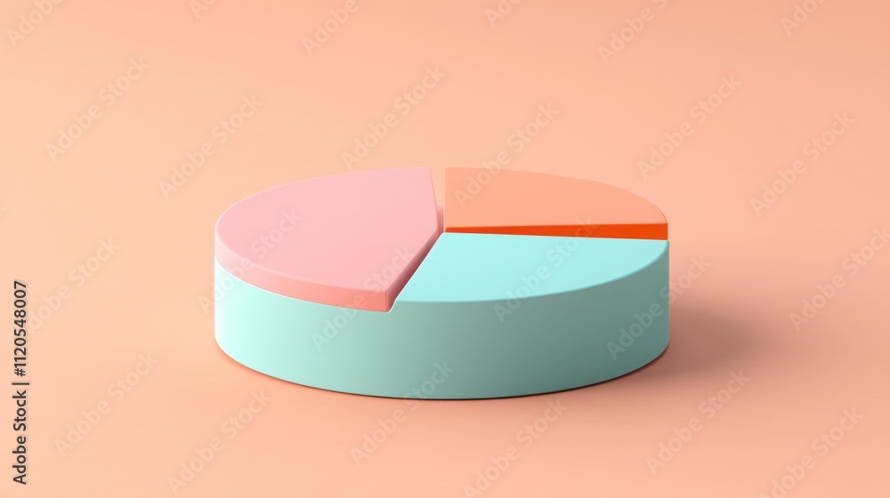 Poster pastel colored three dimensional pie chart representation