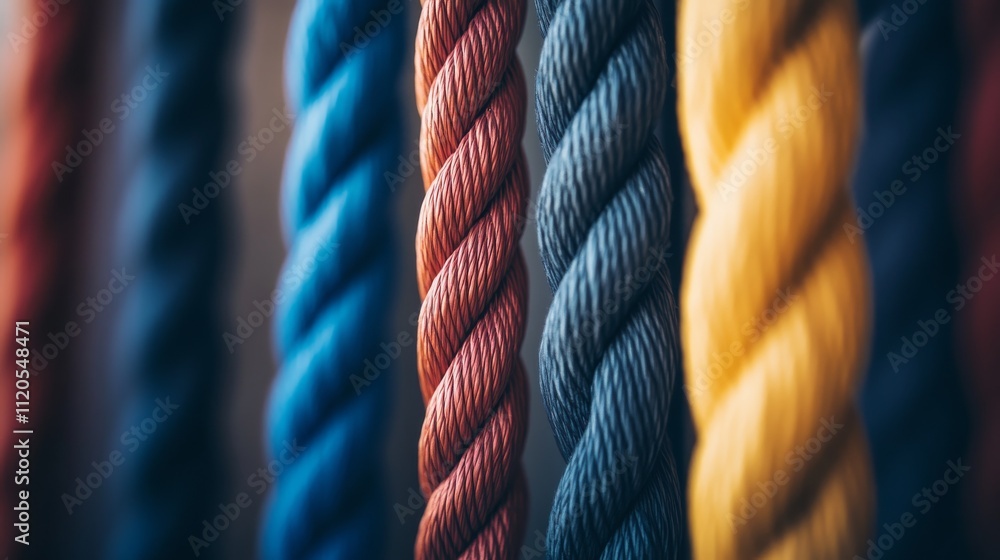 Poster Colorful interwoven ropes create a powerful symbol of strength and unity, set against a softly blurred backdrop that enhances the visual depth of the composition