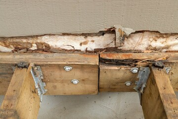 Deck Ledger Board Incorrectly Installed over Wood Siding has led to Extensive Dry Rot and Damage