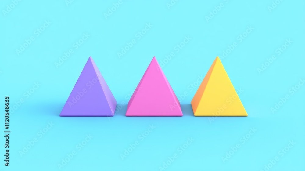 Poster Three Colorful Triangular Pyramids on Blue Background
