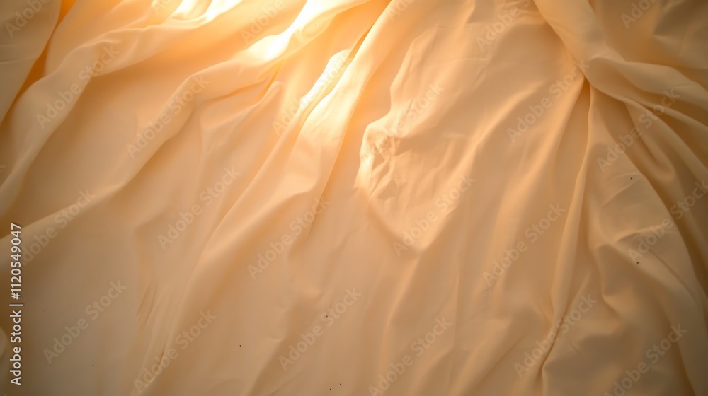 Poster ivory satin fabric drapes gently, bathed in soft light that highlights its luxurious sheen and rich 