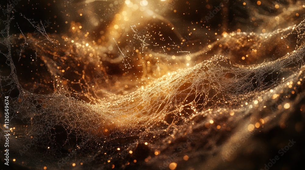 Poster golden dewdrops adorn a sparkling spiderweb