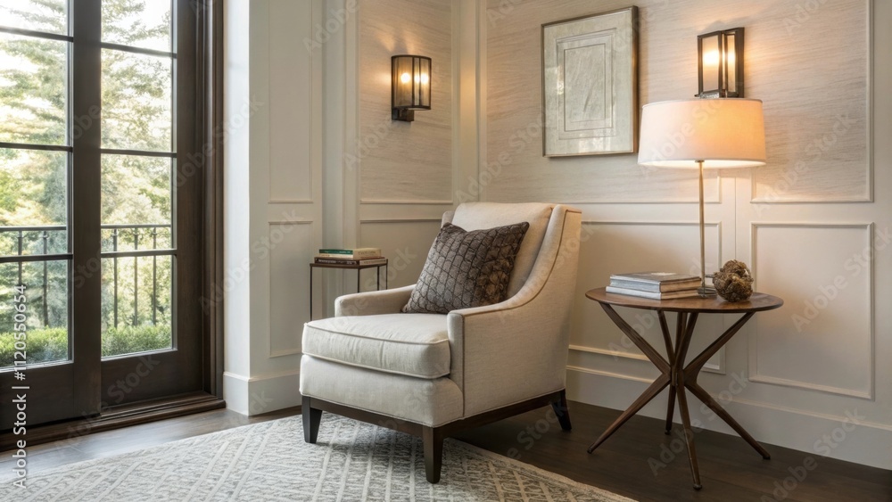 Poster an inviting reading nook sits nestled in a corner complete with a sleek chair and side table perfect