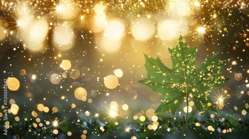 Poster sparkling autumn leaf with a bokeh background.