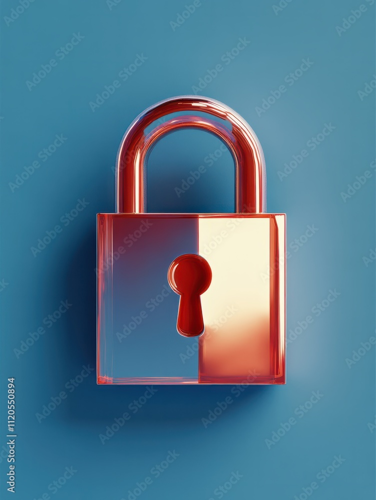Poster creative lock interface on blue background with mock up place. digital security and protection conce