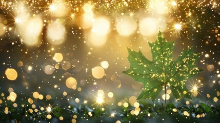 Sparkling autumn leaf with a bokeh background.