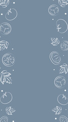 Vector illustration. Juicy summer background with copy space for text. Pattern of halves, slices and leaves of tomatoes. Sketch style. Hand drawn kitchen ingredients pattern for culinary themes.