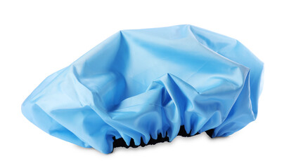 One blue shower cap isolated on white