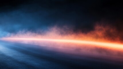 Close-up shot reveals luminous pink and orange beams crossing a rich blue background, generating a striking visual effect with ample copy space on the right