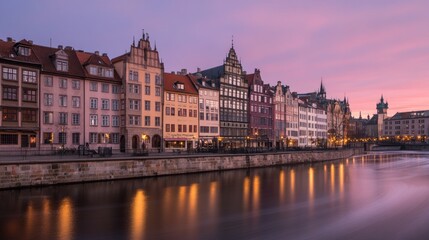 Fototapeta premium Gdansk Waterfront Buildings at Sunset Golden Hour