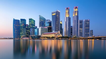 Naklejka premium Singapore Skyline Cityscape Evening Illumination