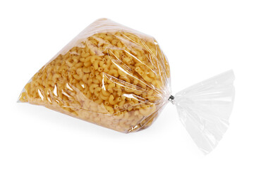 Plastic bag with pasta isolated on white