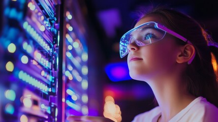 A young IT specialist explores futuristic technology using augmented reality glasses