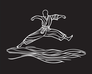 Silhouette of karateka performing a side kick vector silhouette