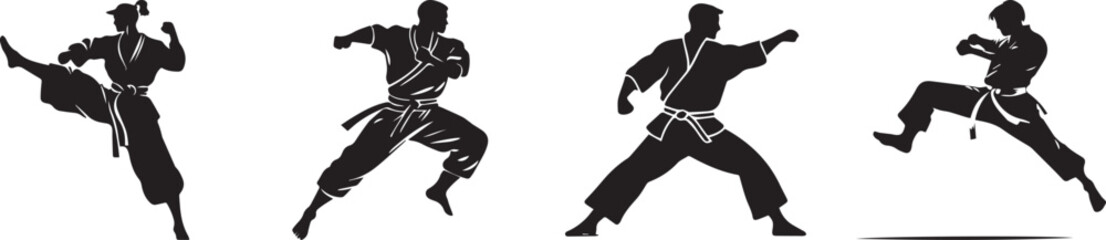 Obraz premium Silhouette of karateka performing a side kick vector silhouette