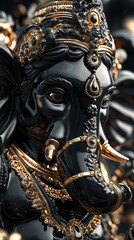 Black and Gold Ganesha Statue - Exquisite Hindu Deity Sculpture