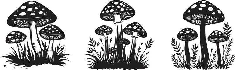 Silhouette set of a mushroom plants vector silhouette