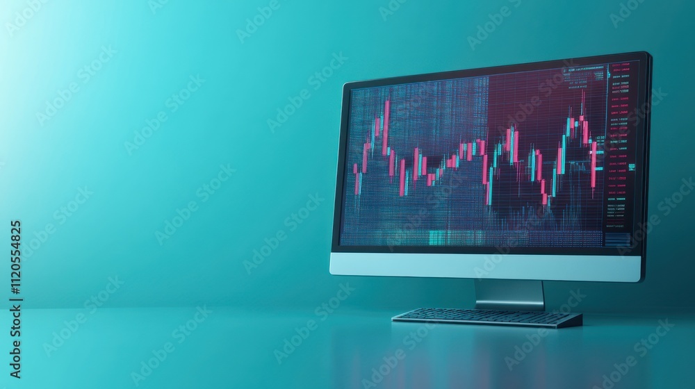 Poster Computer Displaying Stock Market Data and Charts