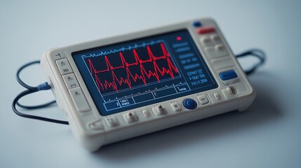 Portable EKG device displaying a heartbeat rhythm on its screen.