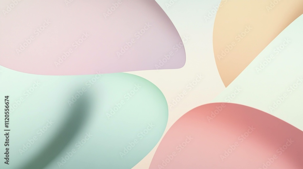 Poster abstract pastel colored shapes overlapping, creating a soft and modern background for creative desig