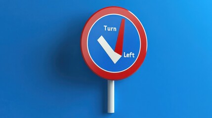 Simple Turn Left Directional Sign on Blue Background